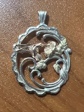 Sterling Silver 10k Yellow and 12k Rose Gold Hummingbird Flower Pendant/Charm